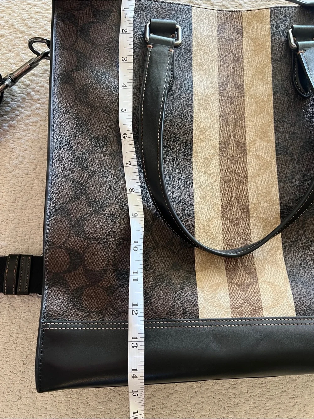 Coach Men's Signature Messenger Tote in Brown with Center Stripe